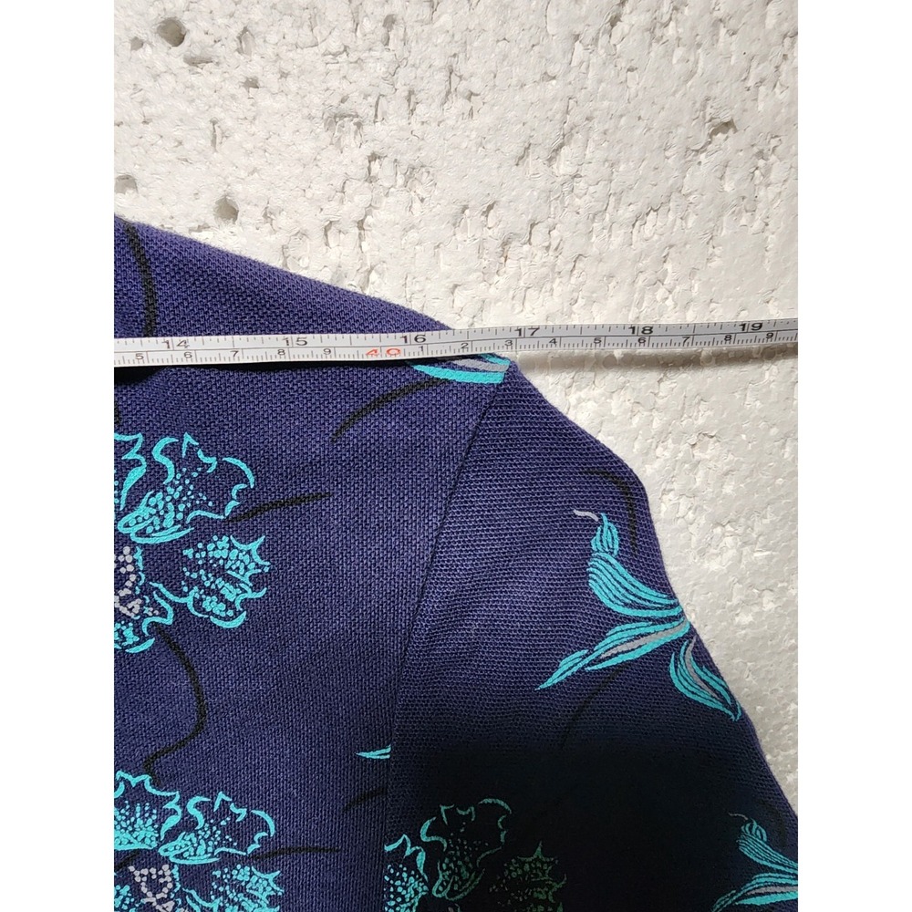 Guess Top Womens XL Blue Floral Short Sleeve Blouse Tank Collared Quarter Button - Picture 10 of 15